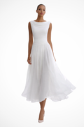 Cowl Neck Sleeveless Fitted Bodice Pleated Chiffon Midi Dress - Wedding Guest
