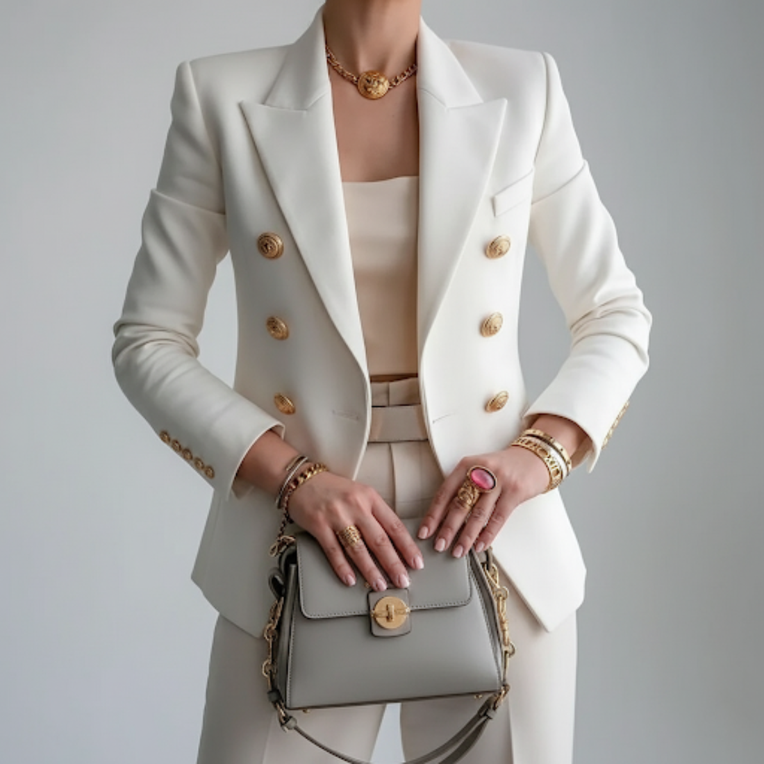 Double Breasted Gold Button Tailored Blazer