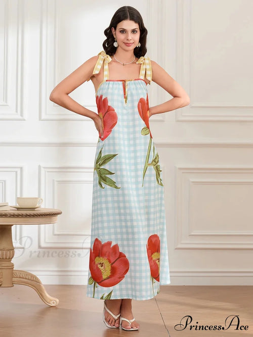 Checkered Blossom Sleeveless Tank Floral Dress