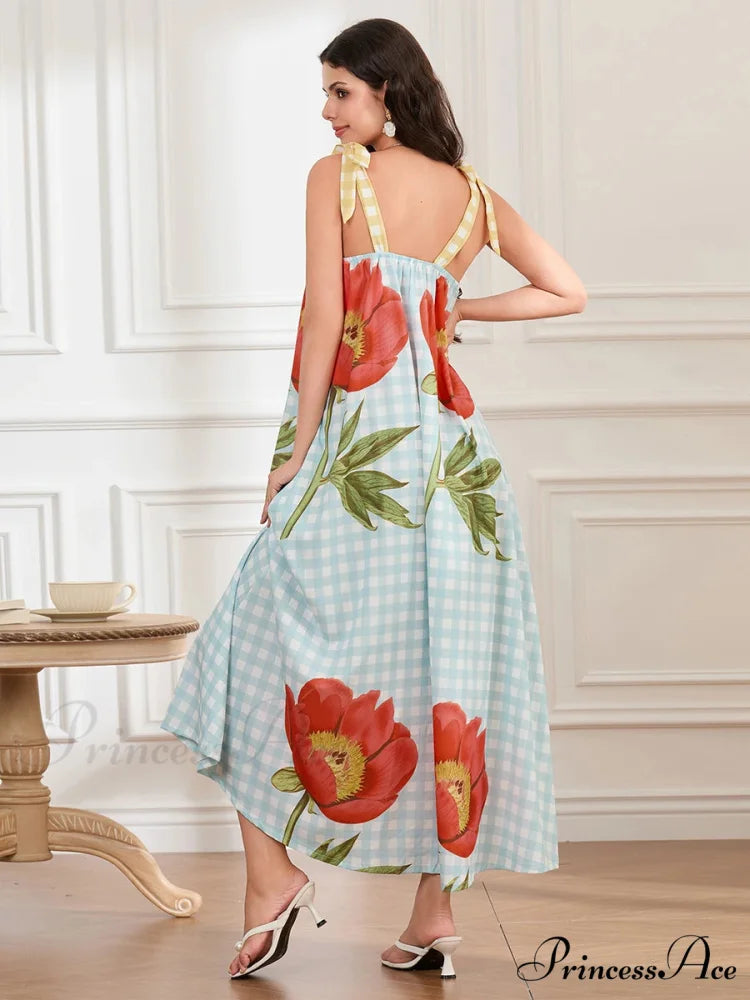 Checkered Blossom Sleeveless Tank Floral Dress