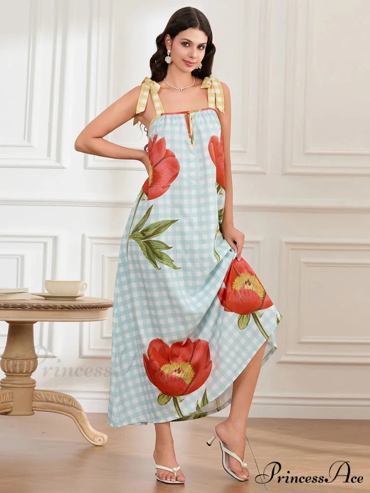 Checkered Blossom Sleeveless Tank Floral Dress