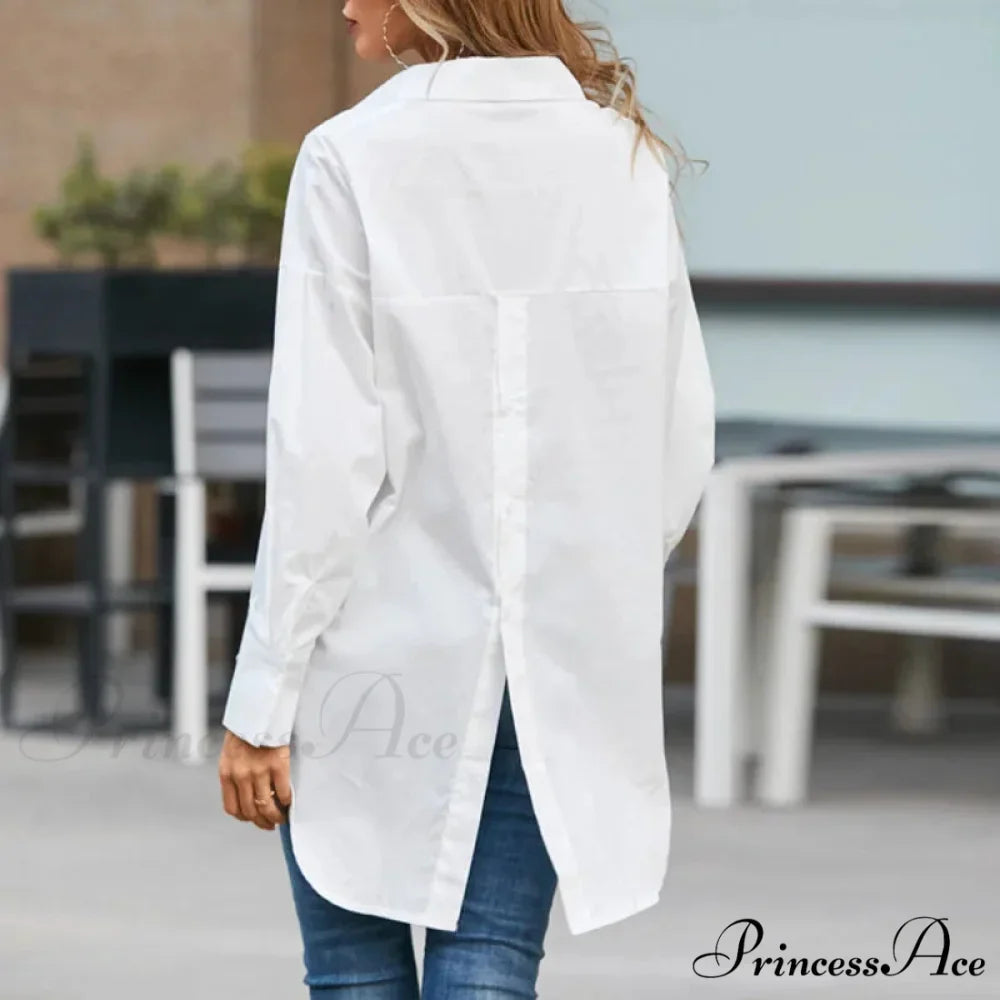 Chic Collar Solid Uneven Blouse