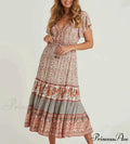 Cinch Waist Midi Dress Retro Floral Cotton Informal Summer Dress