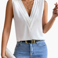 Pleated Wrap V Neck Sleeveless Blouse