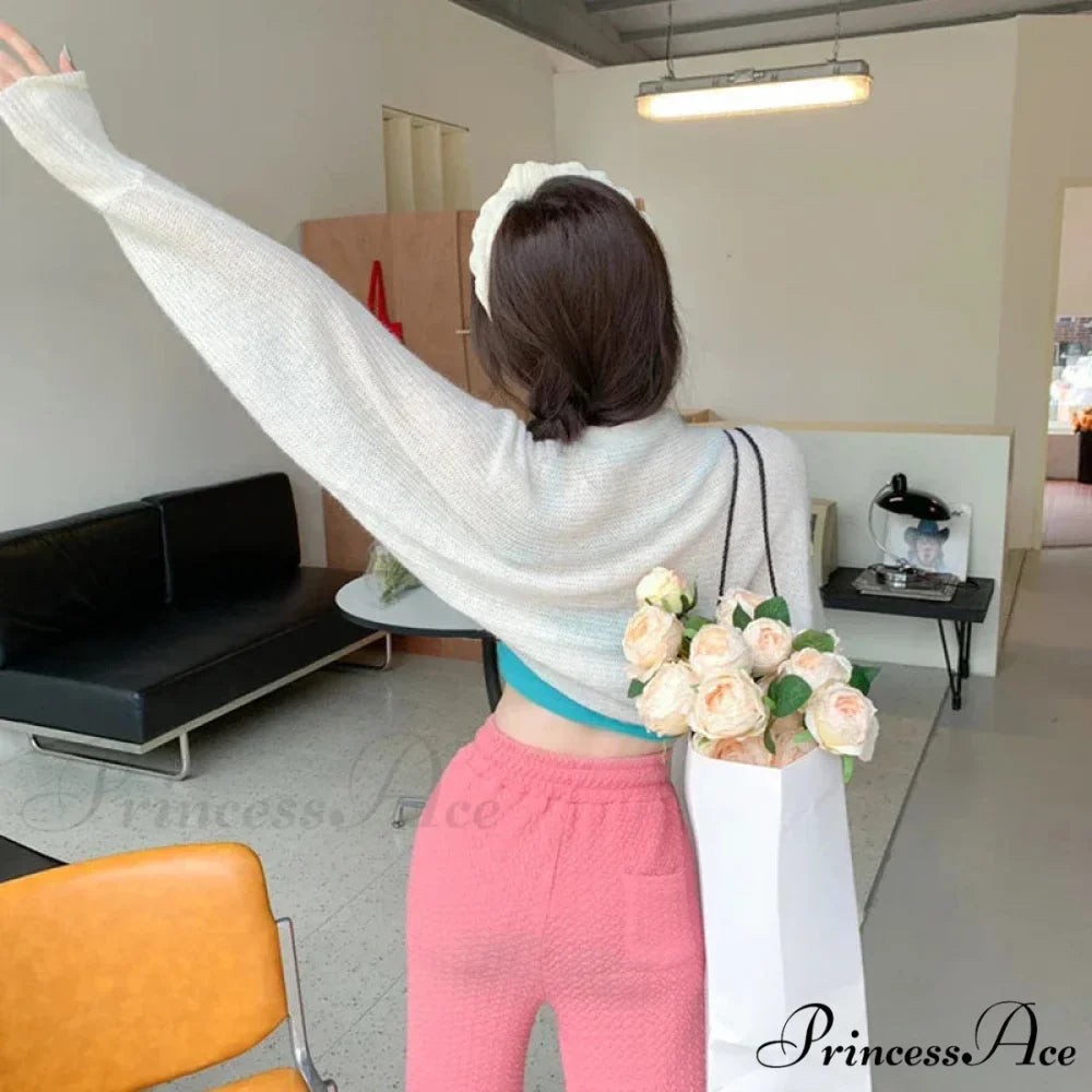 Clear Sun Protection Open Front Cropped Knit Cardigan
