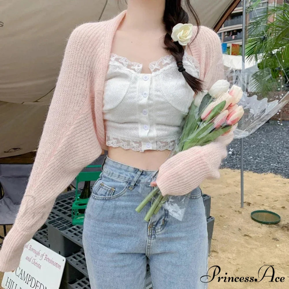 Clear Sun Protection Open Front Cropped Knit Cardigan
