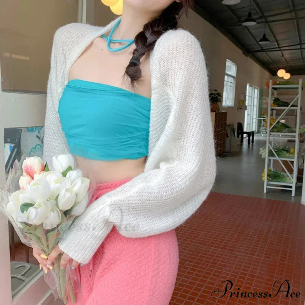 Clear Sun Protection Open Front Cropped Knit Cardigan