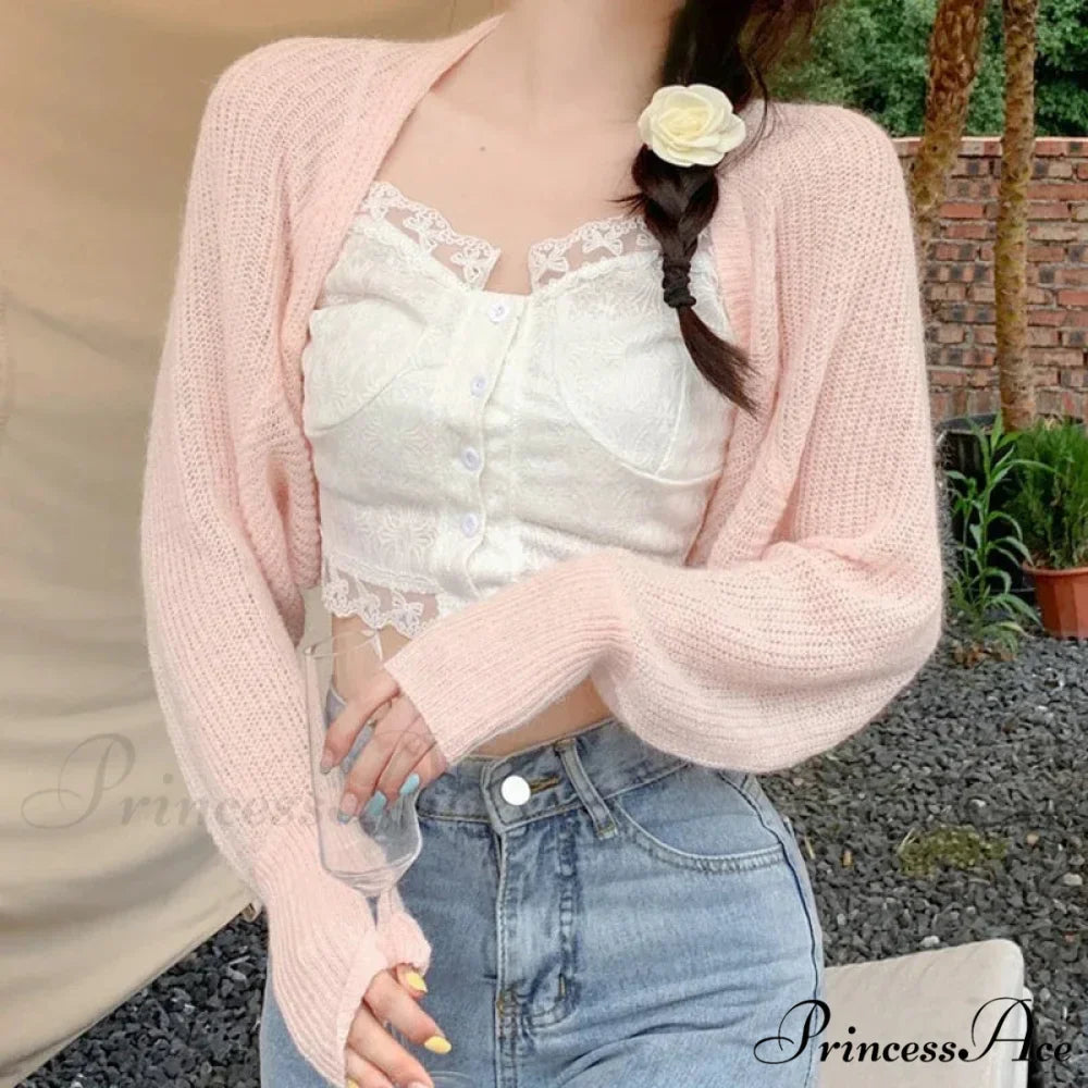 Clear Sun Protection Open Front Cropped Knit Cardigan