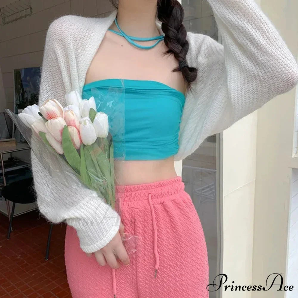 Clear Sun Protection Open Front Cropped Knit Cardigan