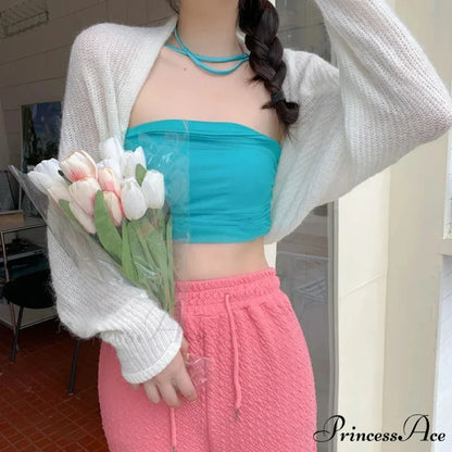 Clear Sun Protection Open Front Cropped Knit Cardigan