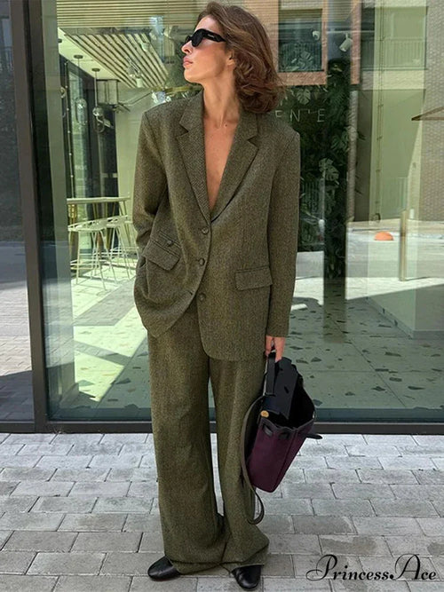 Collar blouse and loose pants office two-piece set from Hicosy