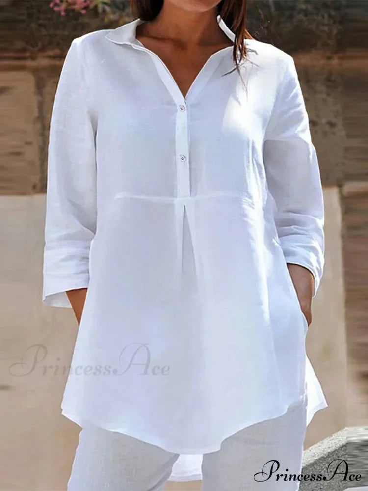 Collar Neck 3/4 Sleeve Informal Baggy Button Blouse