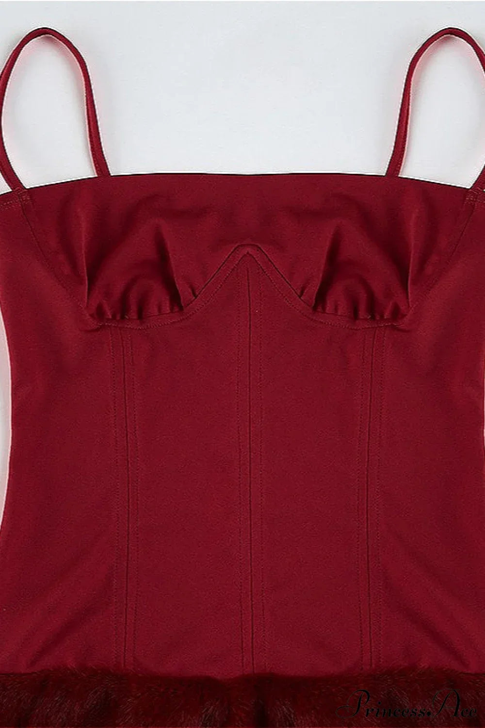 Woman wearing Faux-Fur Strap Colorblock Corset Dress from Hicosy — view 4