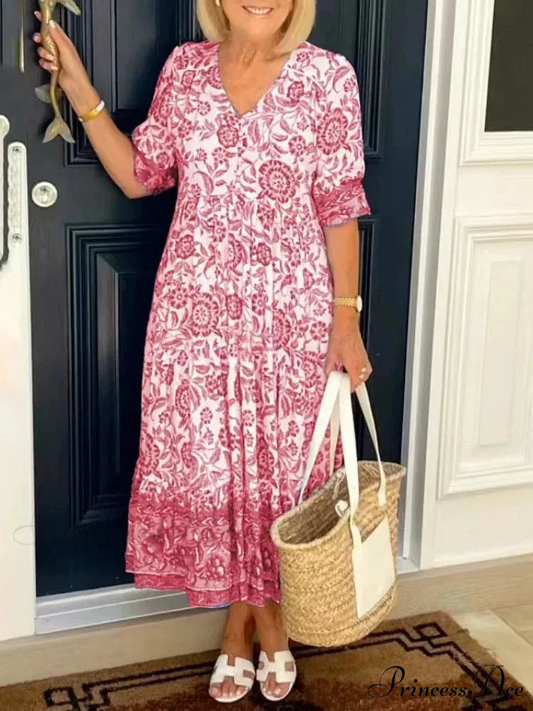 Colorful V-neck Flower Dress Extra Large Flowy Summer Dress