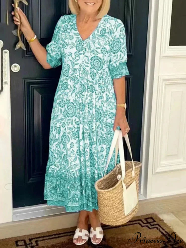 Colorful V-neck Flower Dress Extra Large Flowy Summer Dress