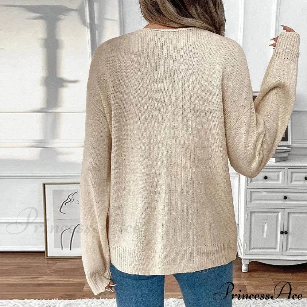 Connect-Up Circular Neck Unpatterned Sweater Jacket Cardigan