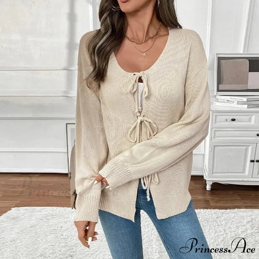 Connect-Up Circular Neck Unpatterned Sweater Jacket Cardigan