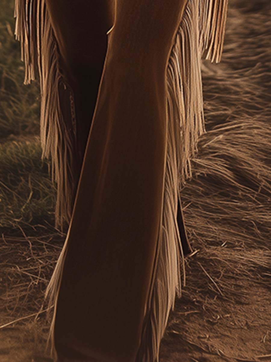 High Waist Side Fringe Western Flare Jeans