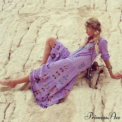 Cotton Flowery Stitched Long Dress