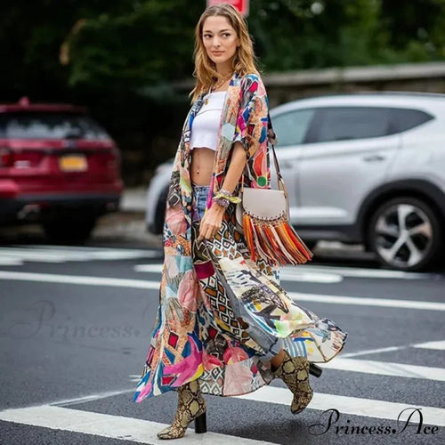 Cotton Kimono Flower Printed Bohemian Beach Cover Up