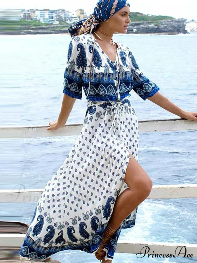 Cotton Kimono Flower Printed Bohemian Beach Cover Up