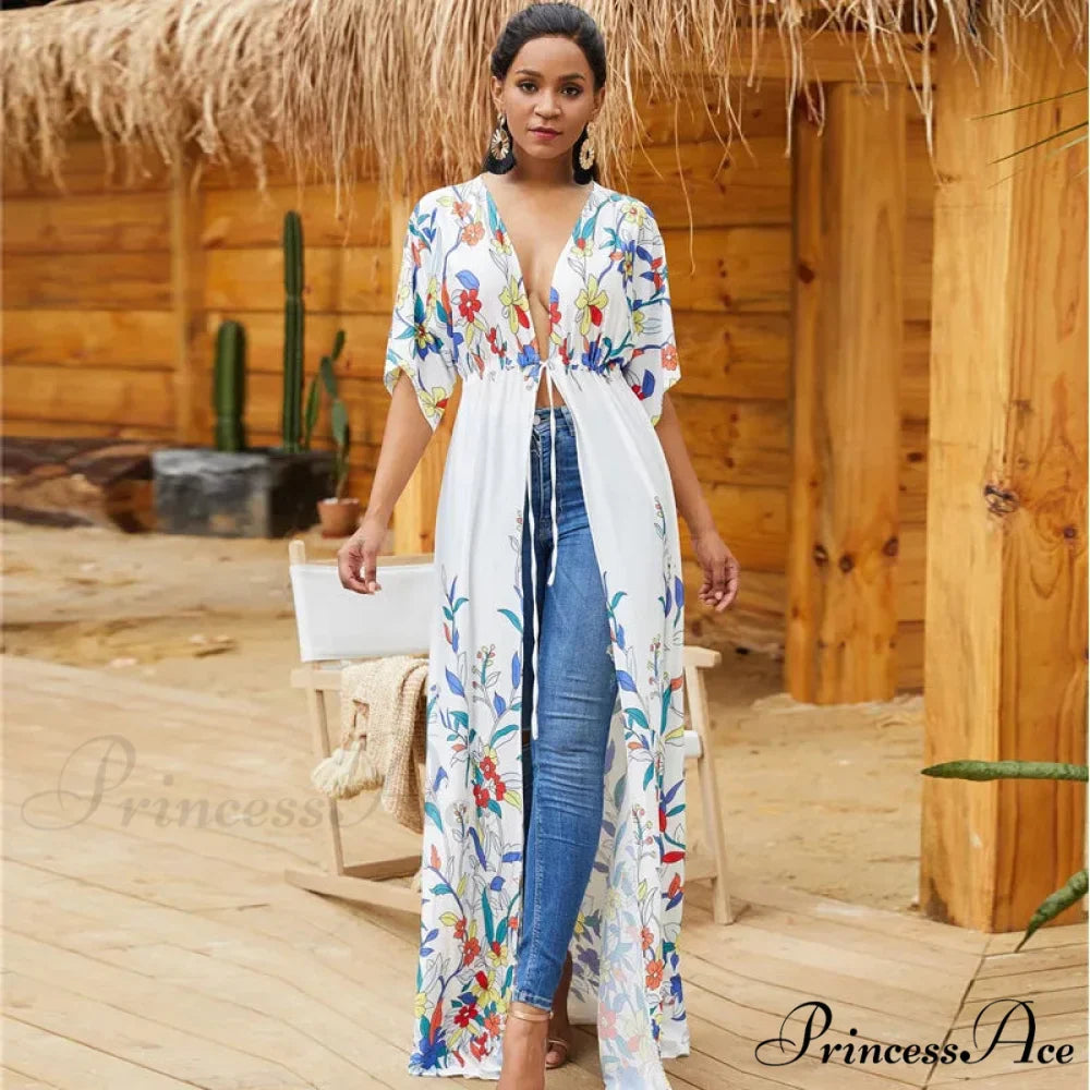 Cotton Kimono Flower Printed Bohemian Beach Cover Up