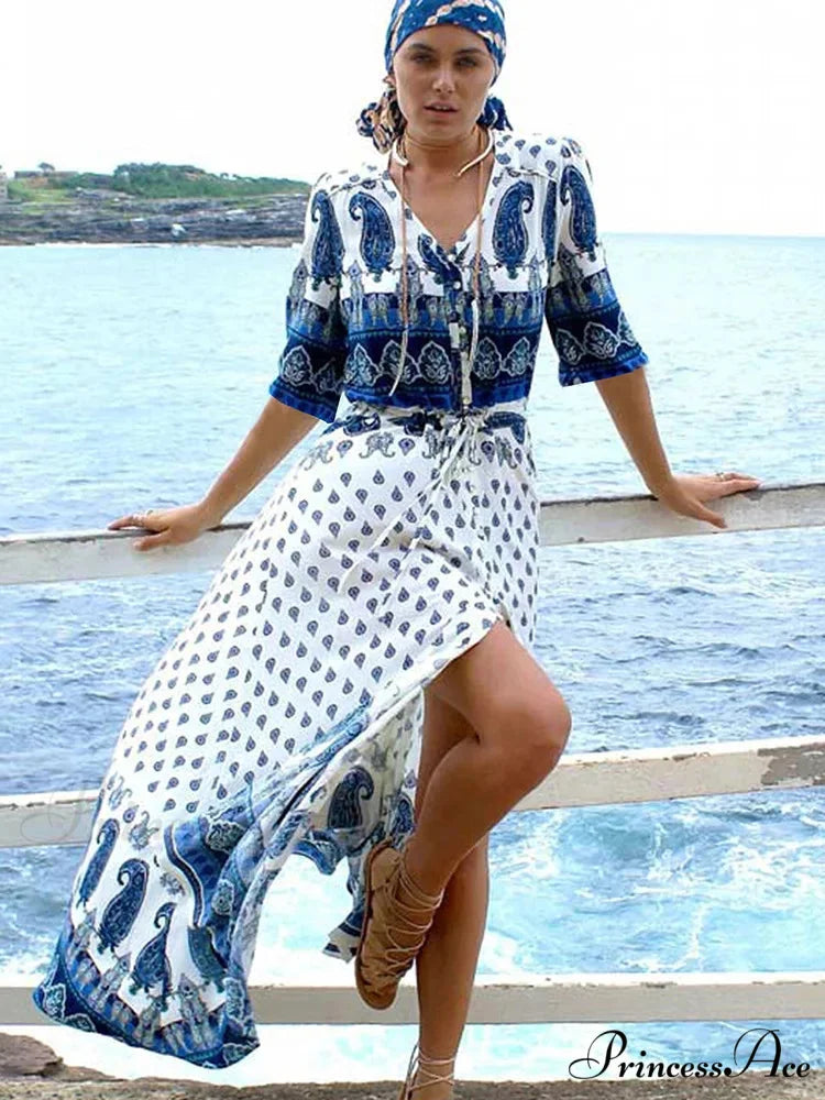 Cotton Kimono Flower Printed Bohemian Beach Cover Up