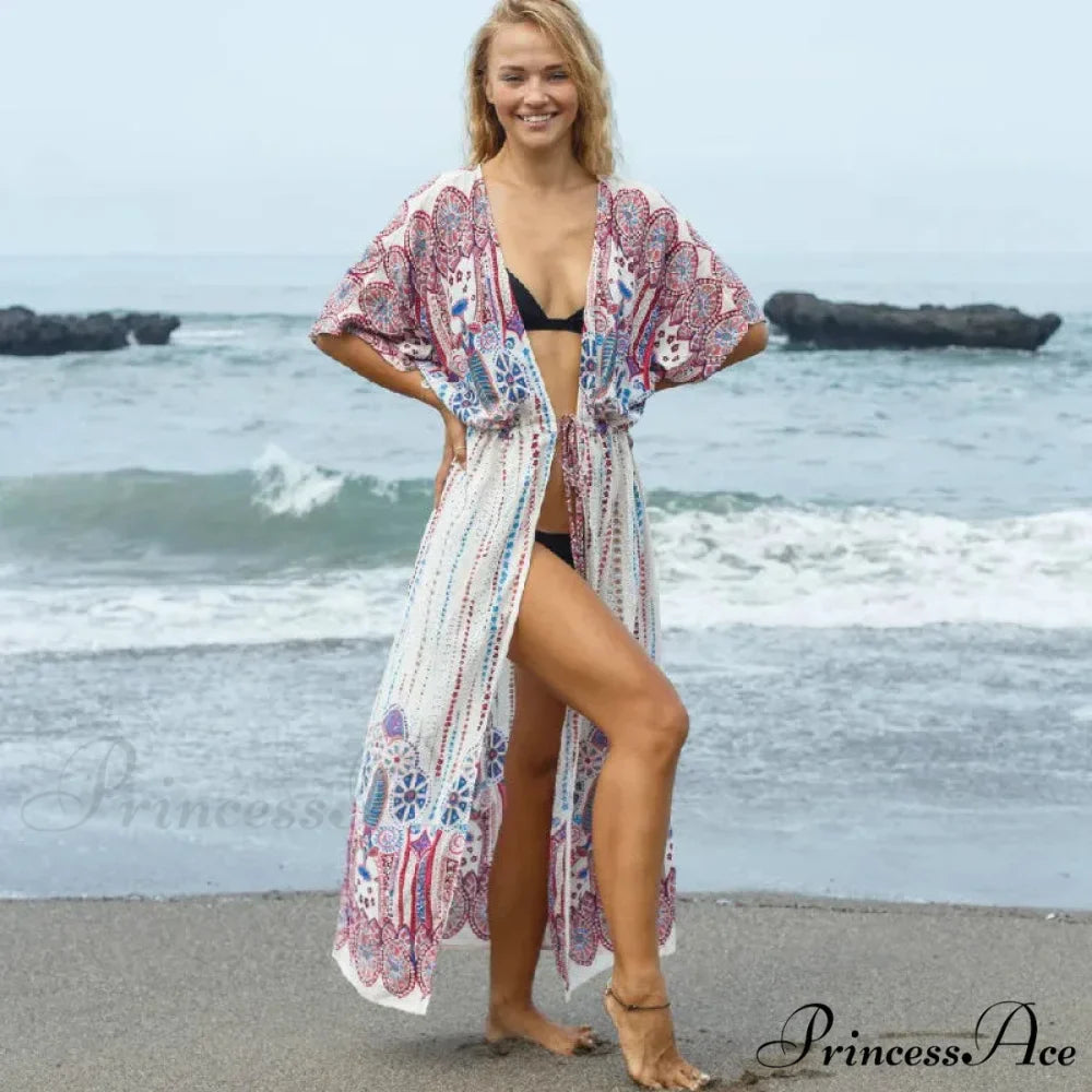 Cotton Kimono Flower Printed Bohemian Beach Cover Up