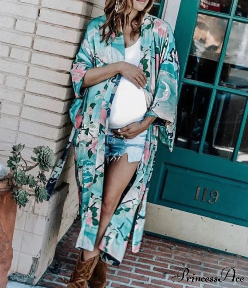 Cotton Kimono Flower Printed Bohemian Beach Cover Up