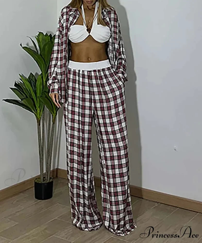 Crimson press-button blouse pants office set from Hicosy