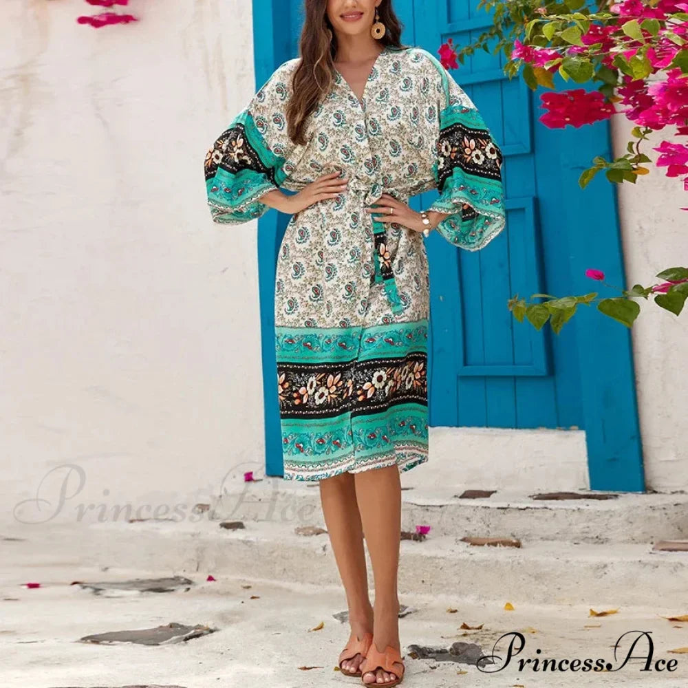 Cultural Flowery Baggy Rayon Kaftan Bohemian Cover up