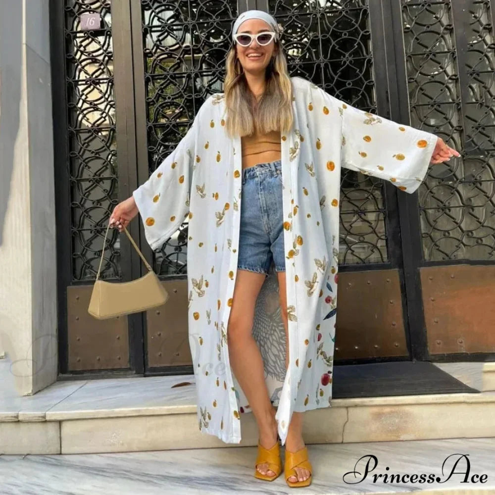 Cultural Flowery Extended Sleeve Free-spirited Kaftan Concealment