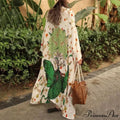Cultural Flowery Extended Sleeve Free-spirited Kaftan Concealment