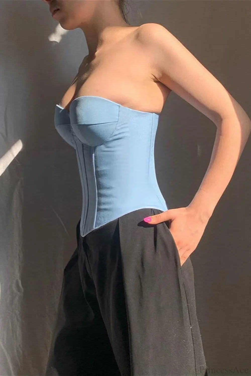 Faux denim cup bustier tank corset from Hicosy — view 2