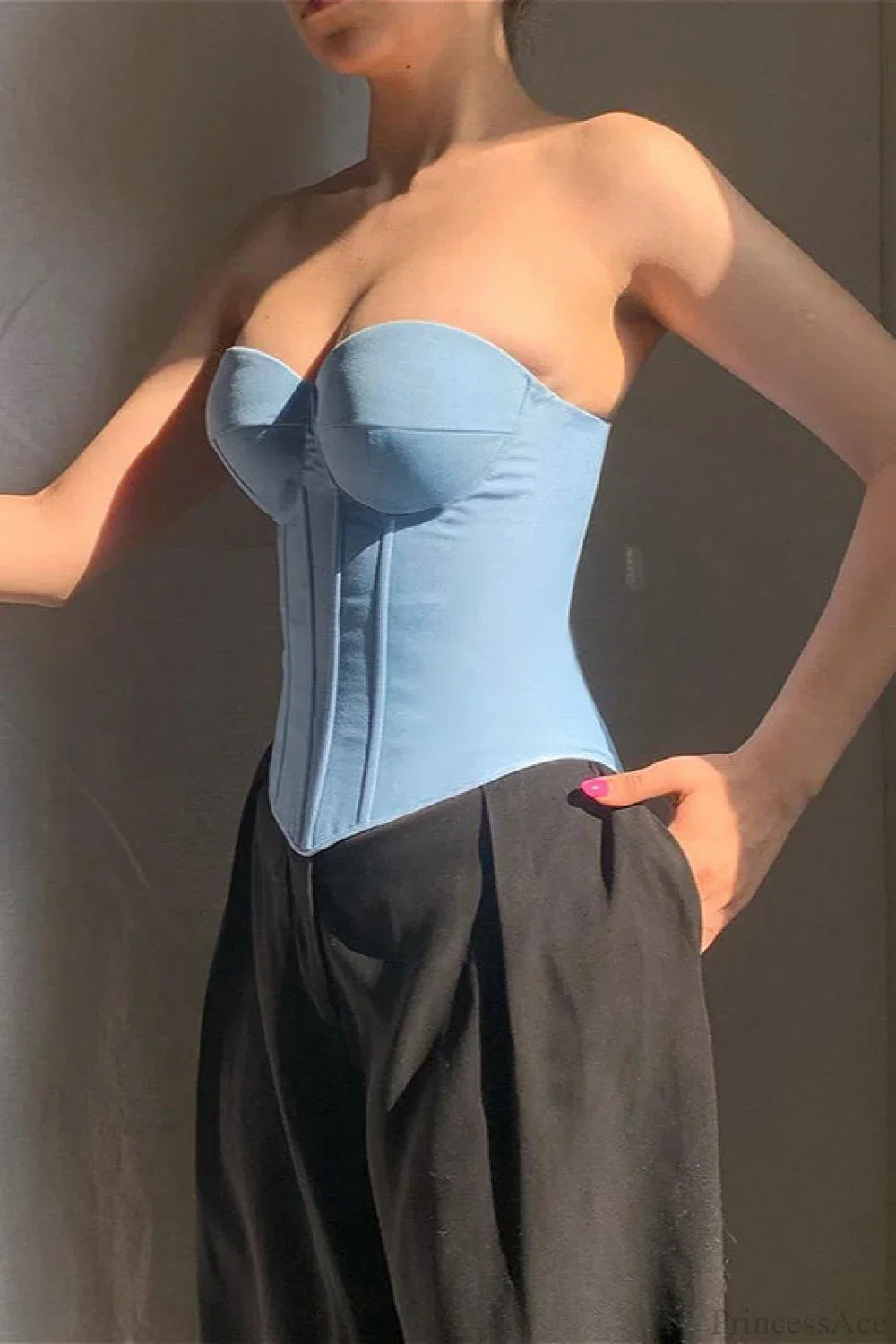 Faux denim cup bustier tank corset from Hicosy — view 3
