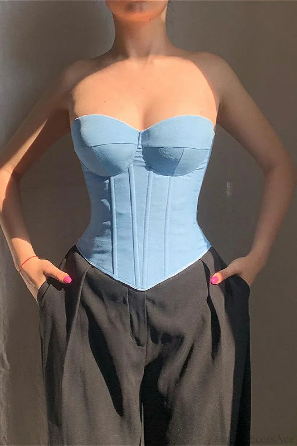 Faux denim cup bustier tank corset from Hicosy