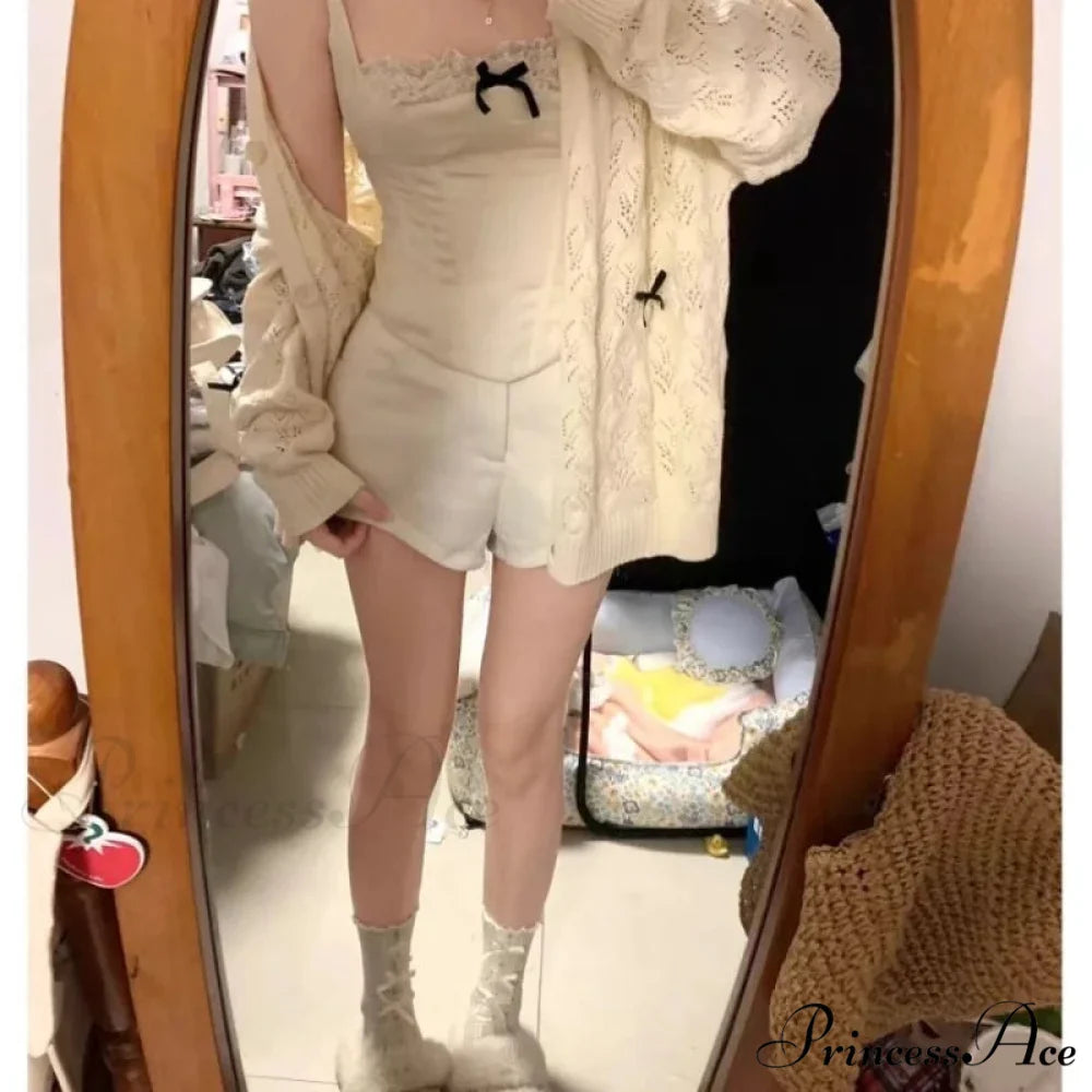Cute Bow Hollow Out Solid Knit Cardigan