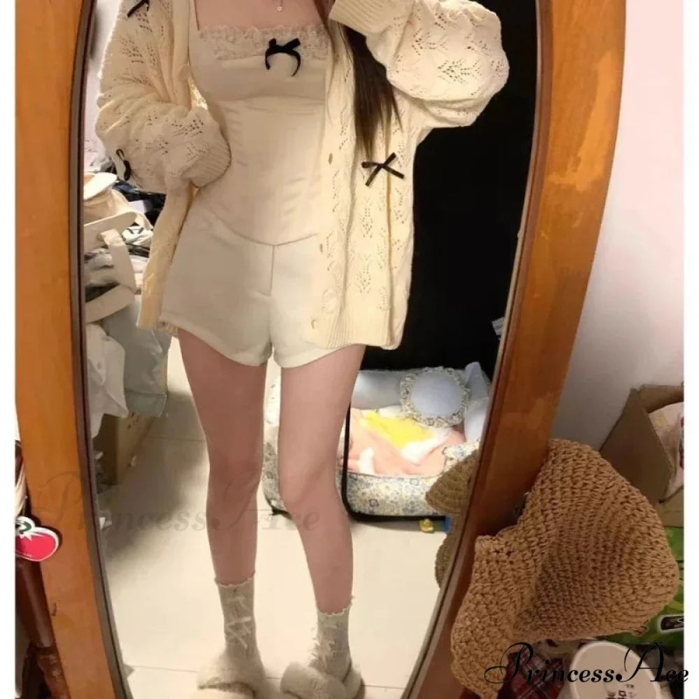 Cute Bow Hollow Out Solid Knit Cardigan