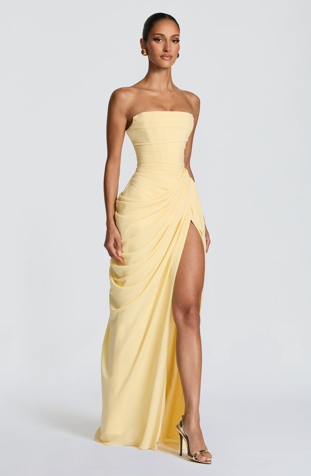 Draped Strapless Thigh Slit Homecoming Dress