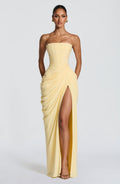 Draped Strapless Thigh Slit Homecoming Dress
