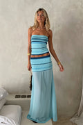 Chic Halter Strapless Cinched Waist Pencil Skirt Two Piece Set