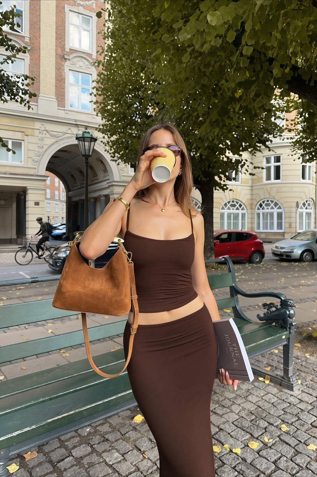 Elegant Solid Cami Top Pencil Skirt Two Piece Set