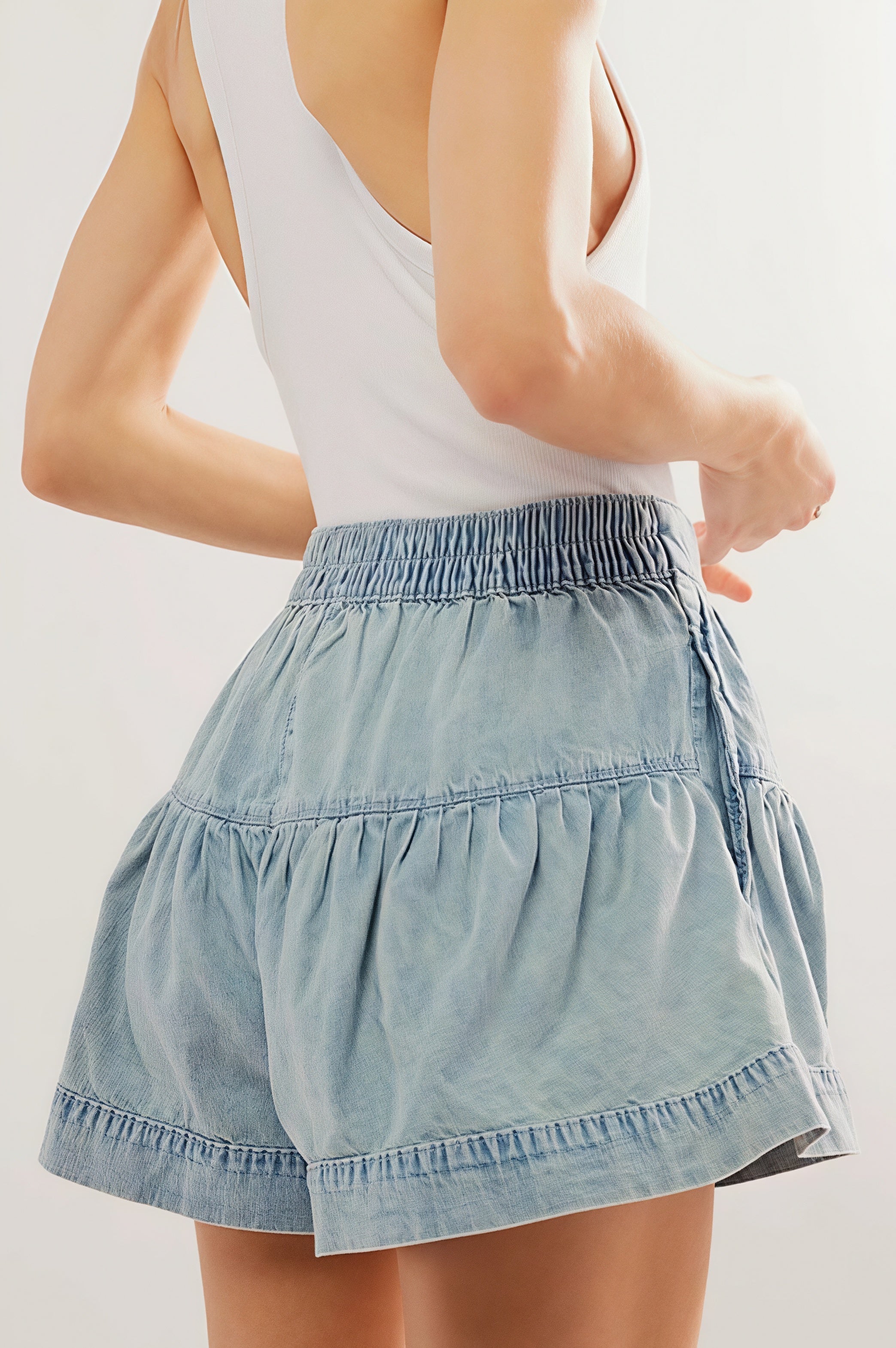 Ruffled Hem A line Denim Casual Shorts