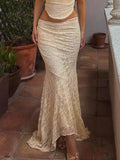 Elegant Lace Trumpet Skirt Holiday See Through Maxi Skirt