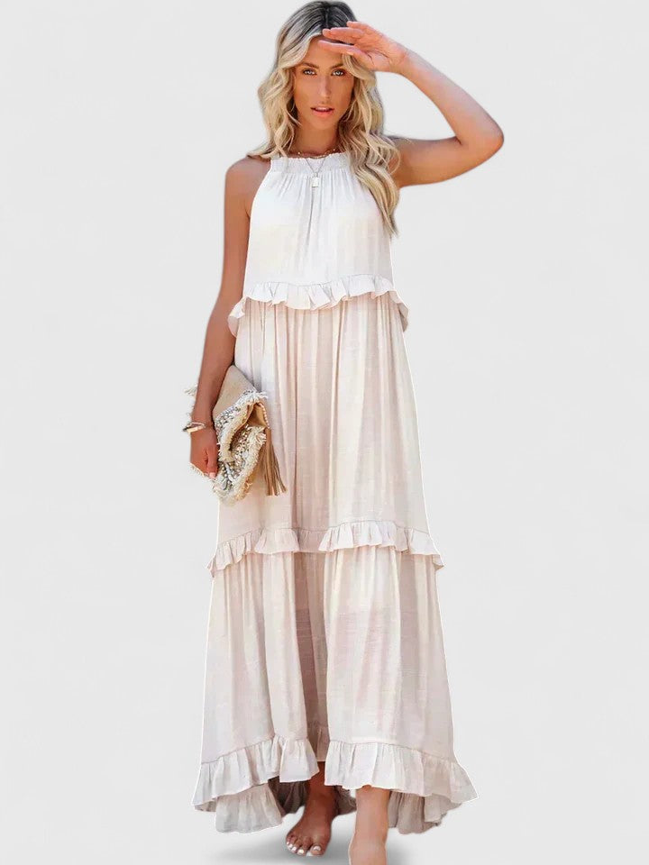 Sleeveless Tiered Maxi Summer Dress Ruffle Detail Loose Fit