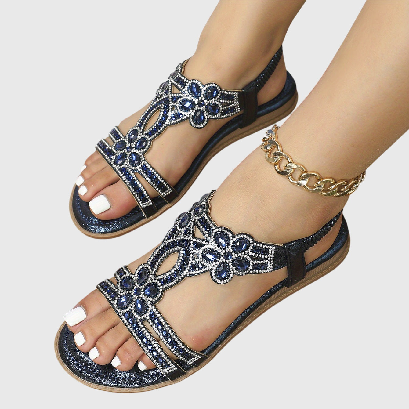 Rhinestone Embellished Boho Flat Sandal - Vacation Resort