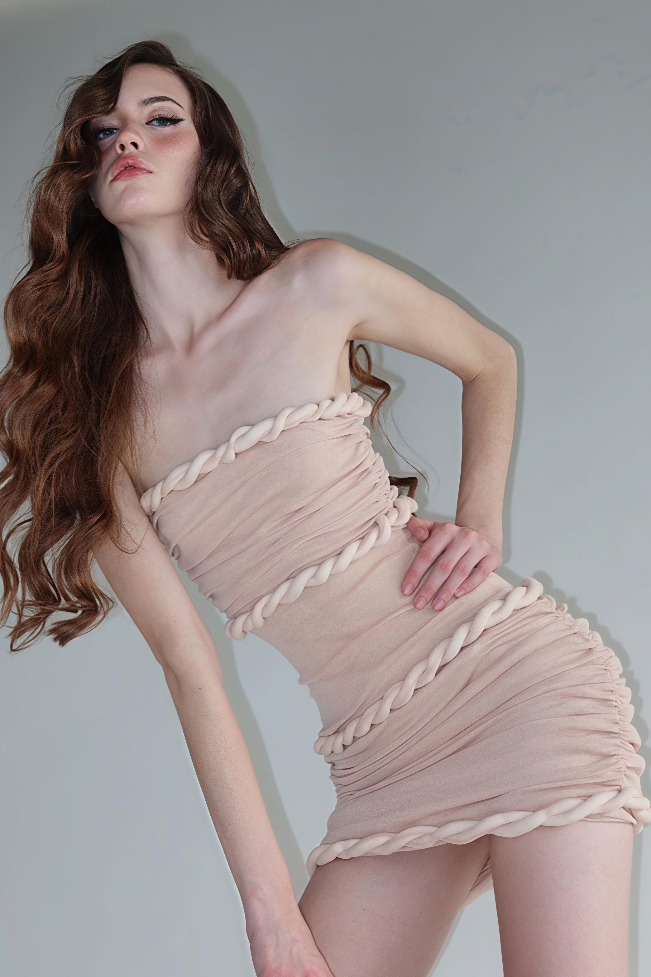 Ruffle Ruched Waist Bodycon Mini Dress
