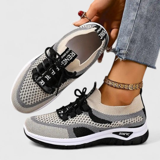 Colorblock Mesh Text Tab Lace Up Cushioned Running Sneaker