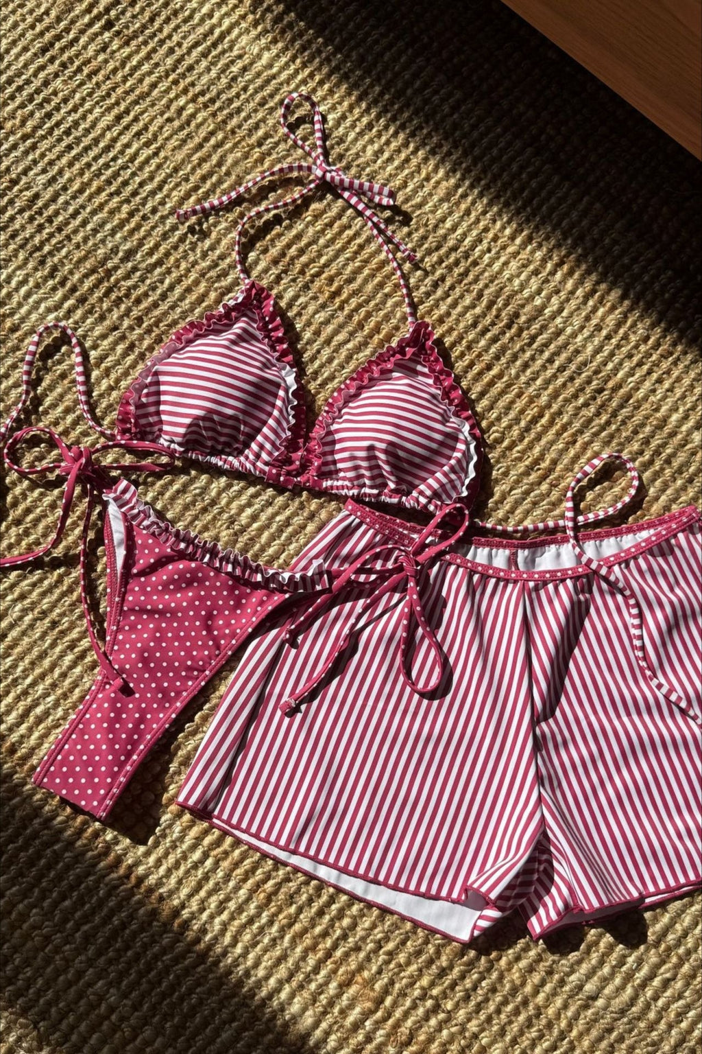 Colorblock Polka Dot Three Piece Swim Set