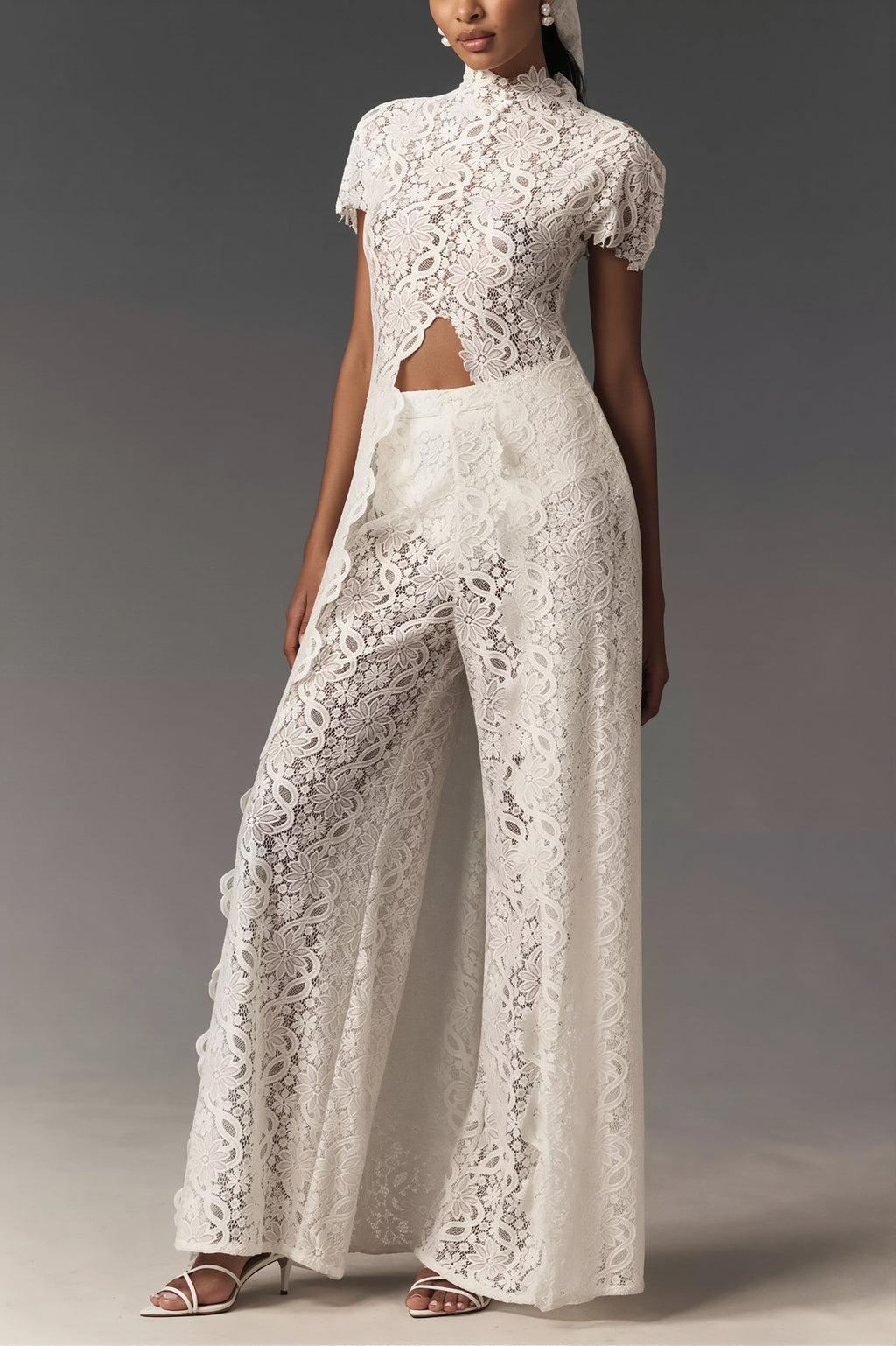 Lace cape overlay cutout pants two-piece set from Hicosy — view 2